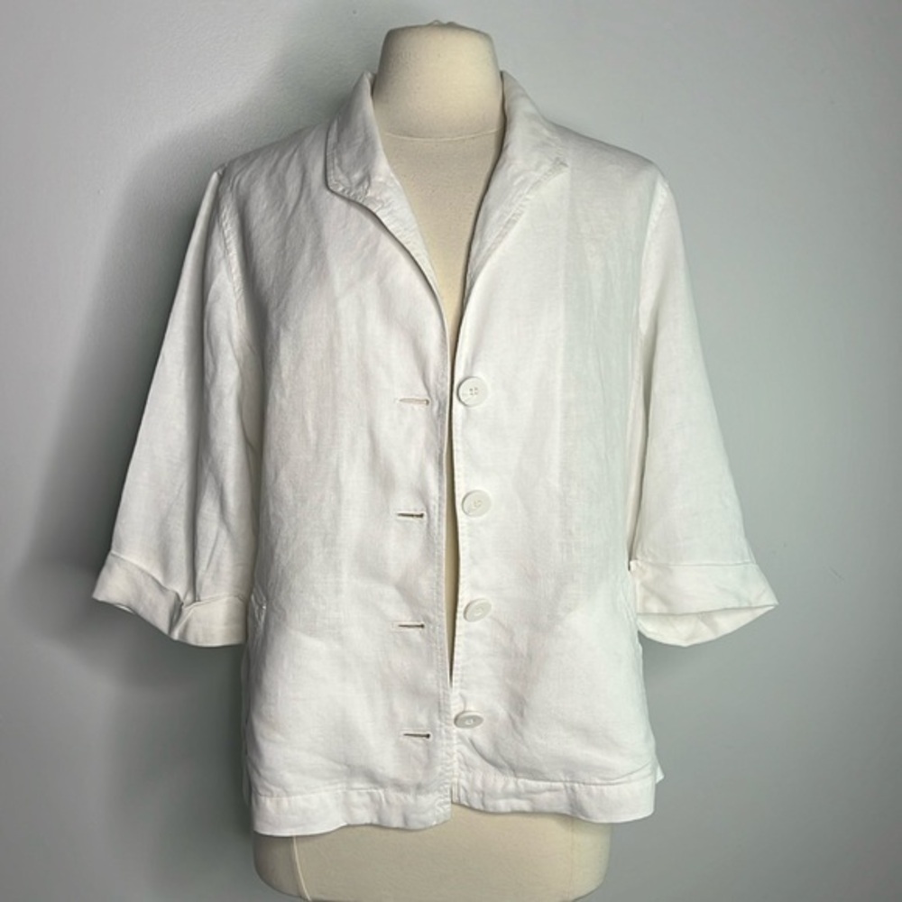 Eileen Fisher white linen 3/4 sleeve blazer jacket size Medium